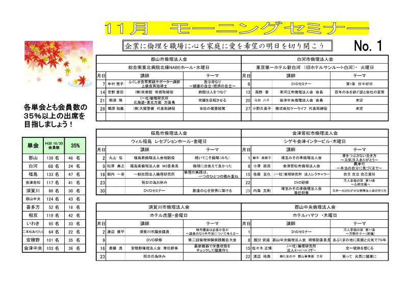 <無料> 経営者モーニングセミナー 11月 福島県内12会場全予定
