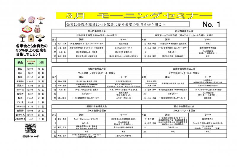 ＜無料＞　経営者モーニングセミナー　3月　福島県内12会場全予定